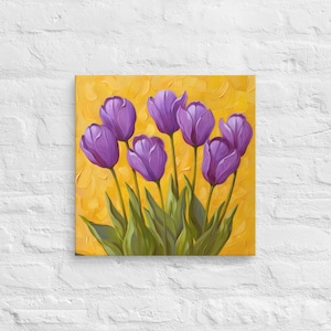 Purple Tulips Printing Canvas Wallart, Purple Floral Wall Art, Purple Flowers Canvas Print