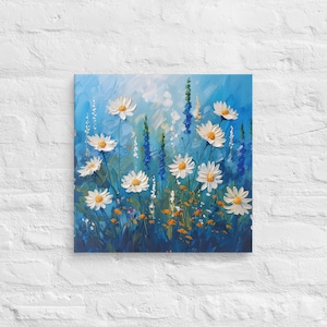 Daisies Flowers Printing Canvas Wallart, Daisies Flowers Wall Art, Daisies Flowers Field Canvas Print