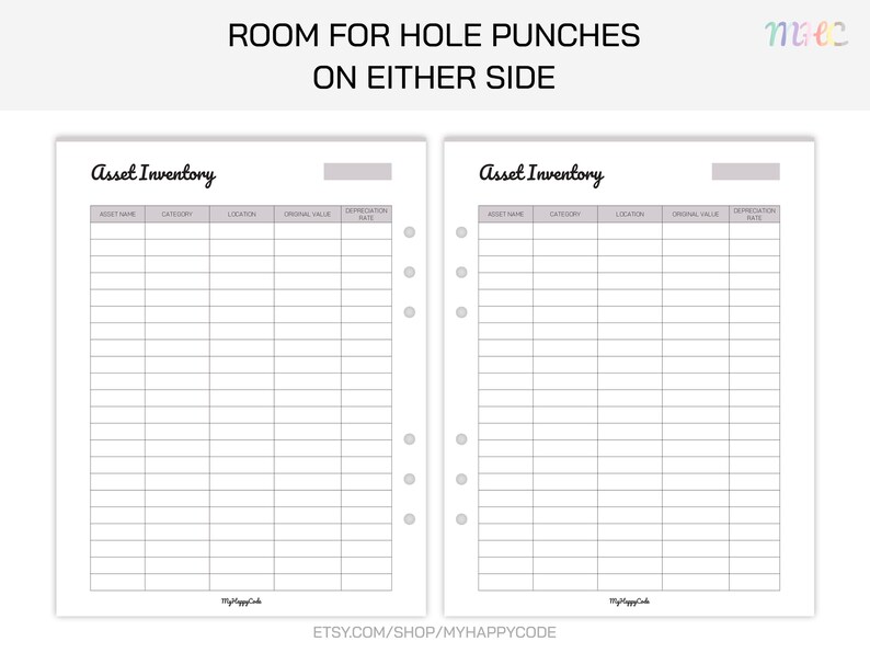 Small Business Asset Inventory Tracker Printable, Asset Inventory Log
