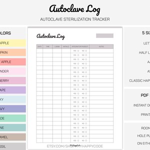 Autoclave Sterilization Log Printable, Autoclave Sterilization Tracker ...