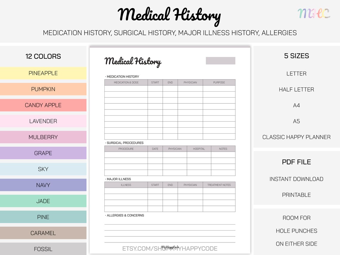 Personal Medical History Form Printable, Personal Medical Information ...