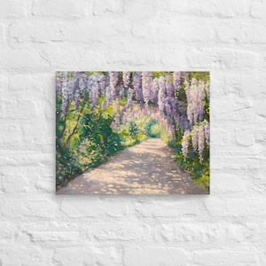 Purple Wisteria Flowers Pathway Printing Canvas Wallart, Purple Wisteria Flowers Wall Art, Purple Wisteria Flowers Landscape Wall Art