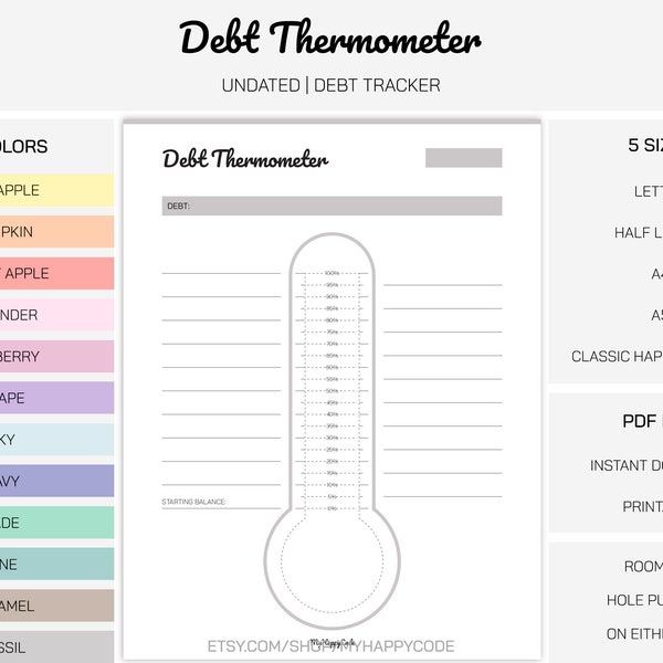 Debt Thermometer Tracker Printable, Debt Tracker Printable, Debt Payment Tracker, Debt Thermometer Instant Download