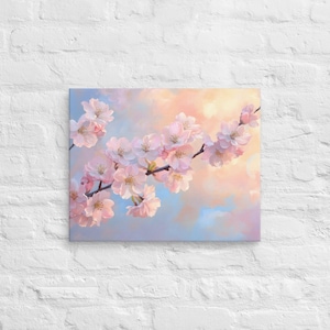 Beautiful Sakura in Morning Sunlight Printing Canvas Wallart, Pink Sakura in Sunrise Wall Art, Pink Cherry Blossom in Sunrise Wall Art