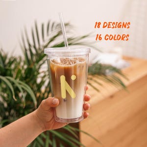 Minimalist Personalized Plastic Tumbler, Personalized Summer Tumbler, Custom Letter Coffee Tumbler, Personalized Tumbler with Lid