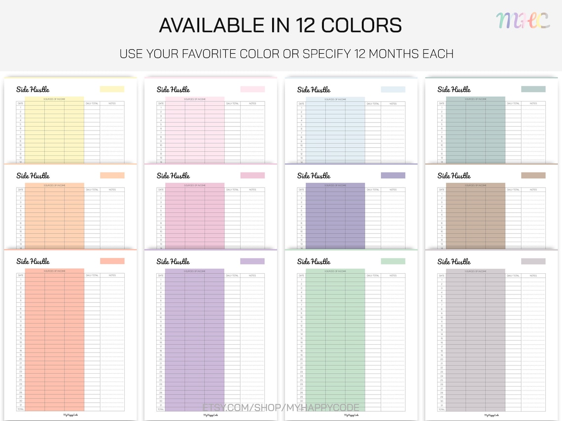 Side Hustle Tracker Printable, Side Hustles Tracker Printable