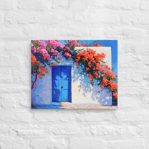 Bougainvilleas Printing Canvas Wallart, Bougainvillea Flowers Wall Art, Greek Style Floral Wall Art, Summer Wall Art