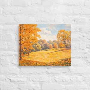Peaceful Golden Valley Printing Canvas Wallart, Autumn Landscape Wall Art, Golden Forest Wall Art, Golden Nature Wall Art