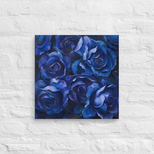 Royal Blue Roses Printing Canvas Wallart,  Blue Roses Wall Art, Blue Floral Wall Art, Blue Roses Oil Printing Canvas Wallart