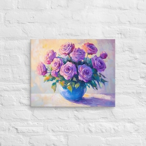 Purple Roses Printing Canvas Wallart, Purple Roses Wall Art, Dopamine Color Floral Wall Art, Dopamine Wall Art