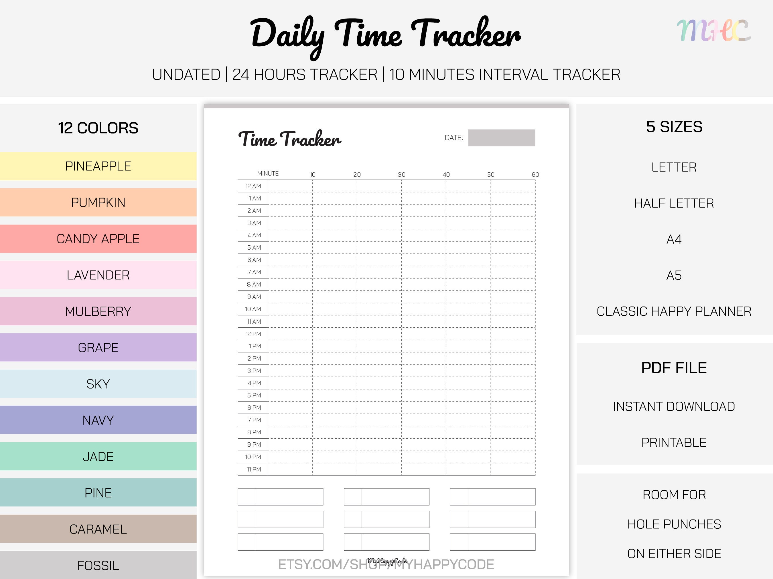 Hour Tracker Rintable Undated Daily Time Tracker Printable, Undated 24 Hours Time Tracker, 24 ...