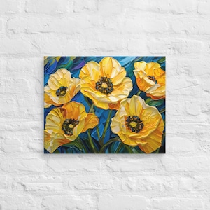 Yellow Poppy Flowers Printing Canvas Wallart, Yellow Poppies Wall Art, Yellow Floral Wall Art, Yellow Flower Wall Art