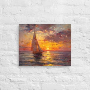 Sunset by the Ocean Painting Canvas Print, Sunset at the Sea Painting Canvas Print, Sunset Wall Art, Ocean Wall Art, Peaceful Landscape Art