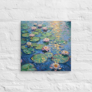 Water Lily Pond Printing Canvas Wallart, Water Lily Wall Art, Peaceful Floral Wall Art, Flower Landscape Wall Art