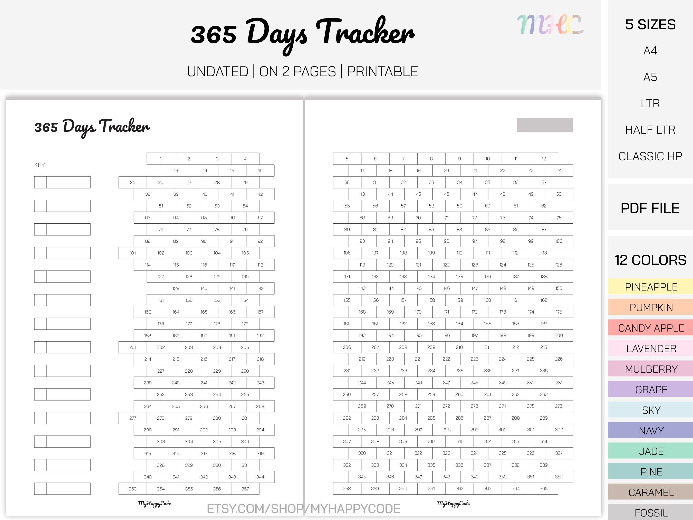 Undated 365 Days Tracker Printable One Year Tracker Yearly - Etsy Norway