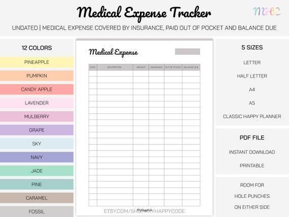 Medical Expense Tracker Printable Medical Charges Tracker - Etsy