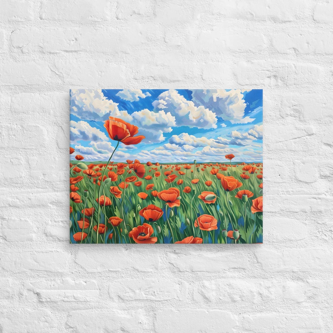 Stunning Red Poppy Field Painting Canvas Print, Red Poppy Field Wall ...