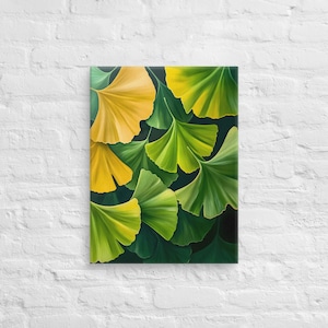 Ginkgo Leaves Printing Canvas Wallart, Green and Yellow Ginkgo Leaves Contemporary Wall Art, Ginkgo Leaf Pattern Wall Decor