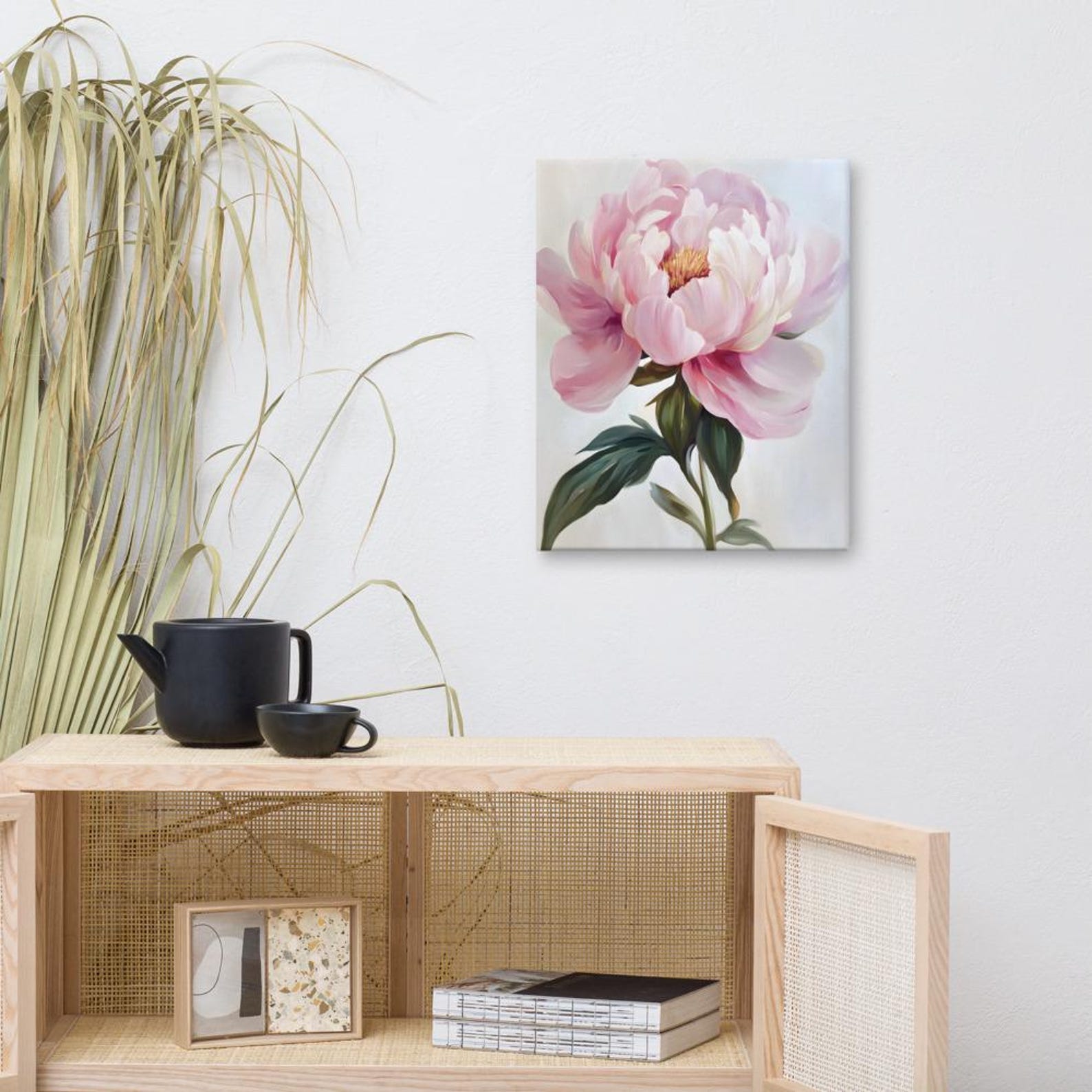 Pink Peony Flower Printing Canvas Wallart, Pink Peony Flower Wall Art ...