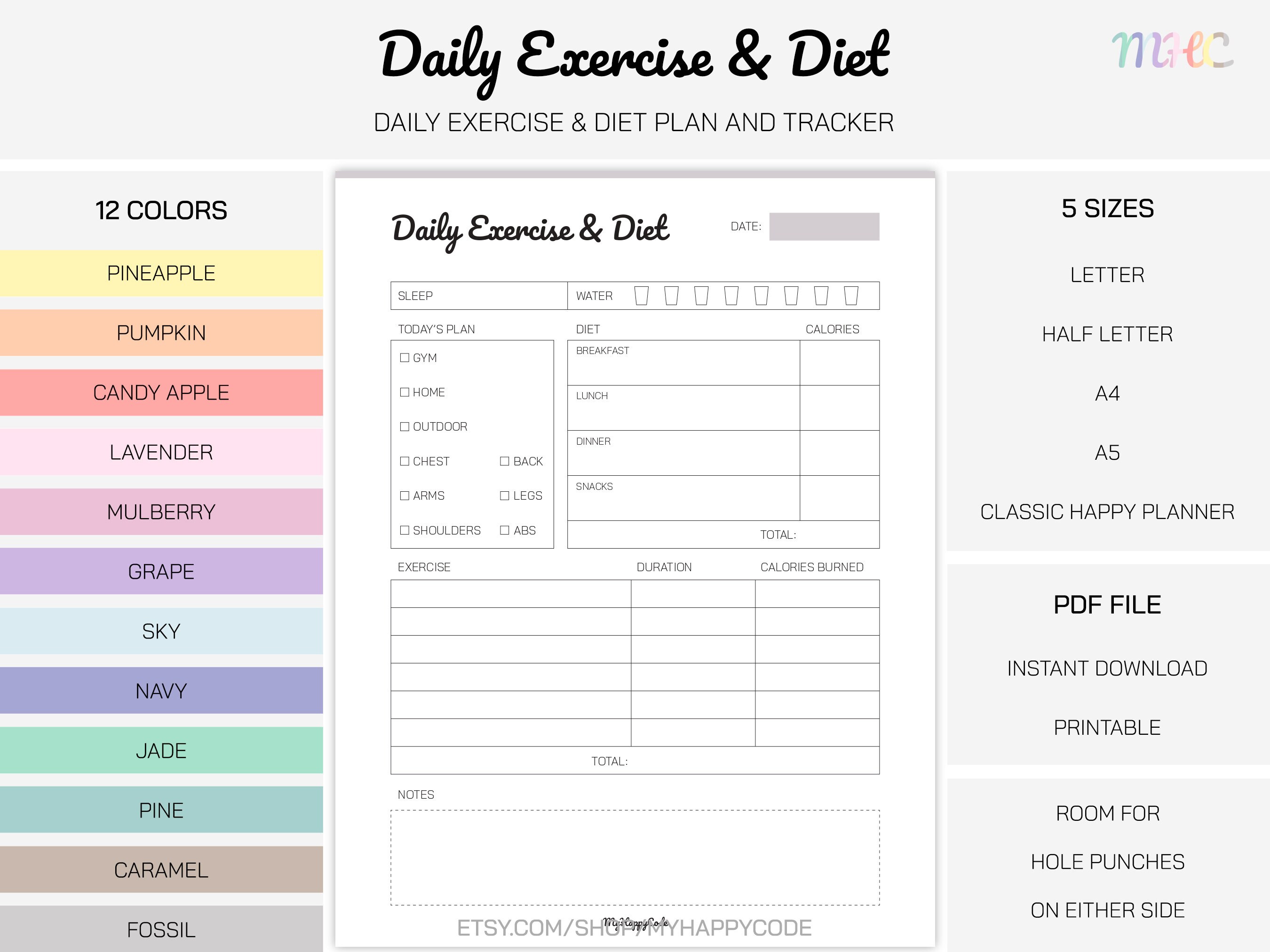 Daily Exercise and Diet Log Printable, Daily Fitness Plan and Diet Tracker  Printable, Daily Workout Plan and Diet Log Printable - Etsy