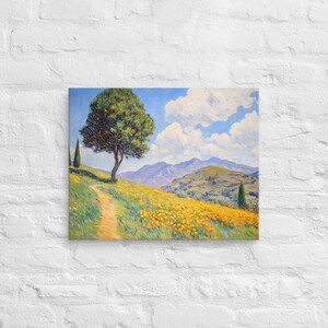 Wildflower Landscape Wallart Paintful Wallart, Hilltop Landscape Wallartful Painting Print, Wildflower Landscape Naturalism Wall Art