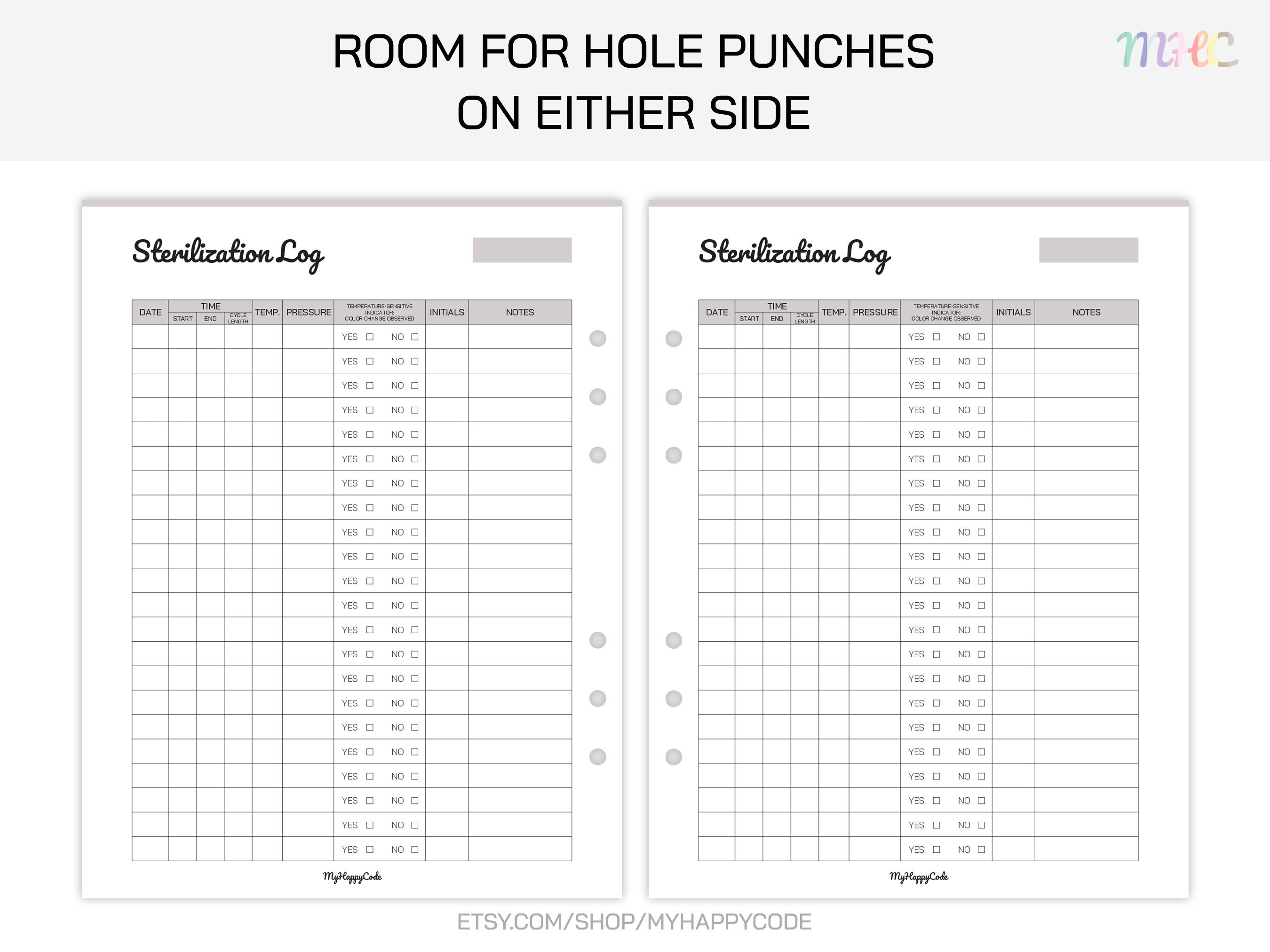 Sterilization Log Printable, Sterilization Tracker Printable Etsy