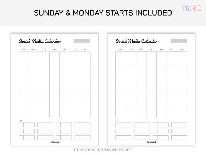 Social Media Monthly Calendar Printable, Social Media Monthly Plan Printable, Social Media ...