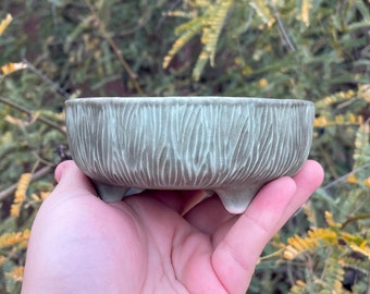Sensory Trinket Bowl, Handmade Soothing Ceramic Pottery, Subtle mindful fidget tool holder, Art Deco Green, Textured Grove Texture