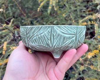 Sensory Trinket Bowl, Handmade Soothing Ceramic Pottery, Subtle mindful fidget tool holder, Art Deco Green, Ancient Earth Texture