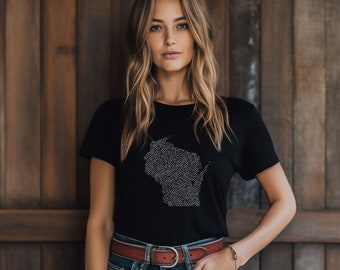 Available for All States: Wisconsin Pride Fingerprint State Map T-Shirt - Embrace the Badger State's Dairyland Heritage!