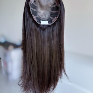 在庫あり 6x7インチ ハンドメイド モノベース ナチュラルブラックヘアトッパー レディース - シームレスブレンド&通気性デザイン、14インチ 16インチ 人毛レディーストッパー
