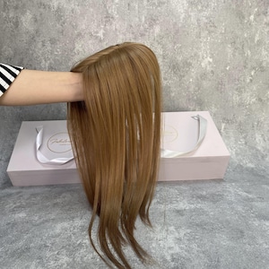 ライトブラウンカラー 3X5.5インチ 人毛トッパー、薄毛用高品質レミーヘアトッパー、クリップインヘアピース、女性用トッパー、モノフィラメント
