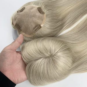 5x5&quot; Mono Base Human Hair Topper: Creamy Blonde Remy Hairpiece