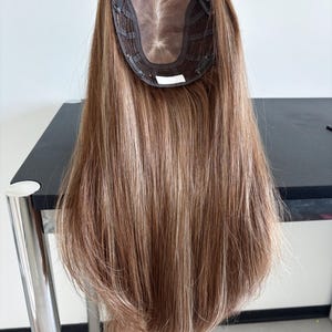 Caramel Blonde Human Hair Topper: 6x7&quot; Mono Base, 14-16” Length