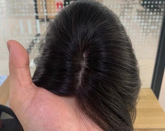Hand Tied Virgin Human Hair Topper: Silk Base, Natural Black (3x5”)