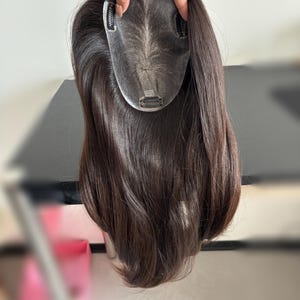 18&quot; European Human Hair Topper: Dark Brown, Free Parting, 13x17cm