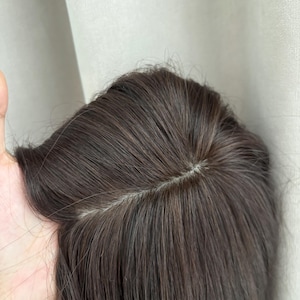 Dark brunette human hair silk base topper, free parting silk base human hair topper, women toppers for thinning hair, real scalp hair topper