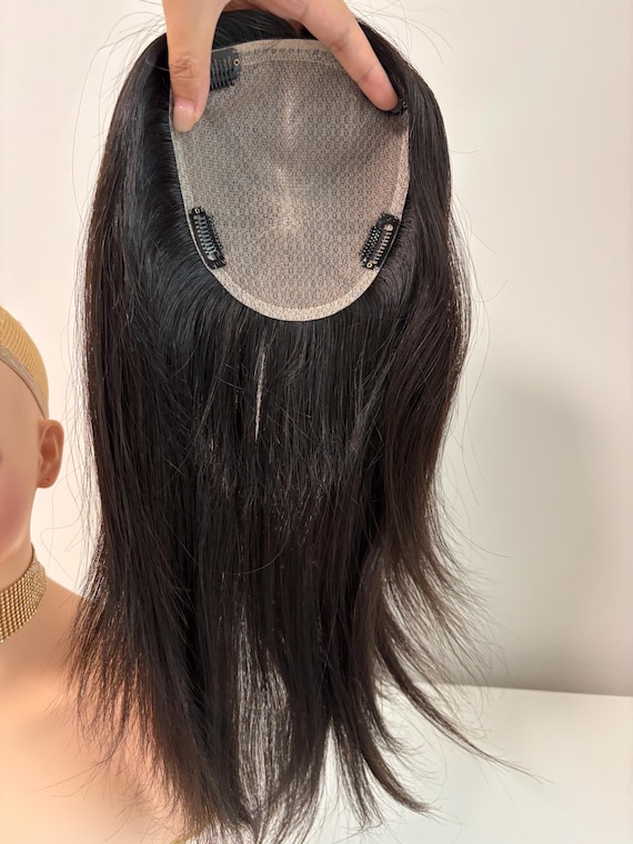 Stock Natural Color Human Hair Topper, Free Parting Silk  display picture 2