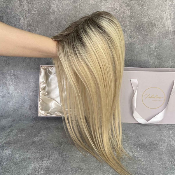 4.5X5.5 ”Nahtlos Lace Front Fein Mono Top 16 '' Blonde Echthaar Topper, hochwertige Haar Topper für dünner werdendes Haar Haarausfall