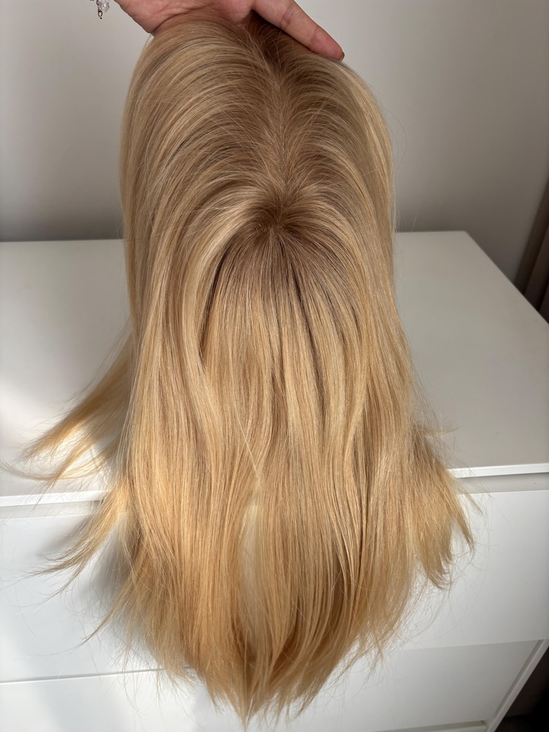 16” Thin Skin PU Base Hair Topper, Natural Blonde Color Women Topper ...
