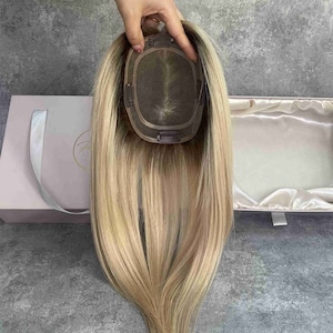 5x6&quot; Remy Human Hair Topper: Blonde Mono Base Clip-In topper, remy hair women toppers, thinning hair solution