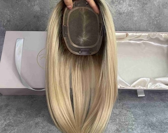 5x6&quot; Remy Human Hair Topper: Blonde Mono Base Clip-In topper, remy hair women toppers, thinning hair solution