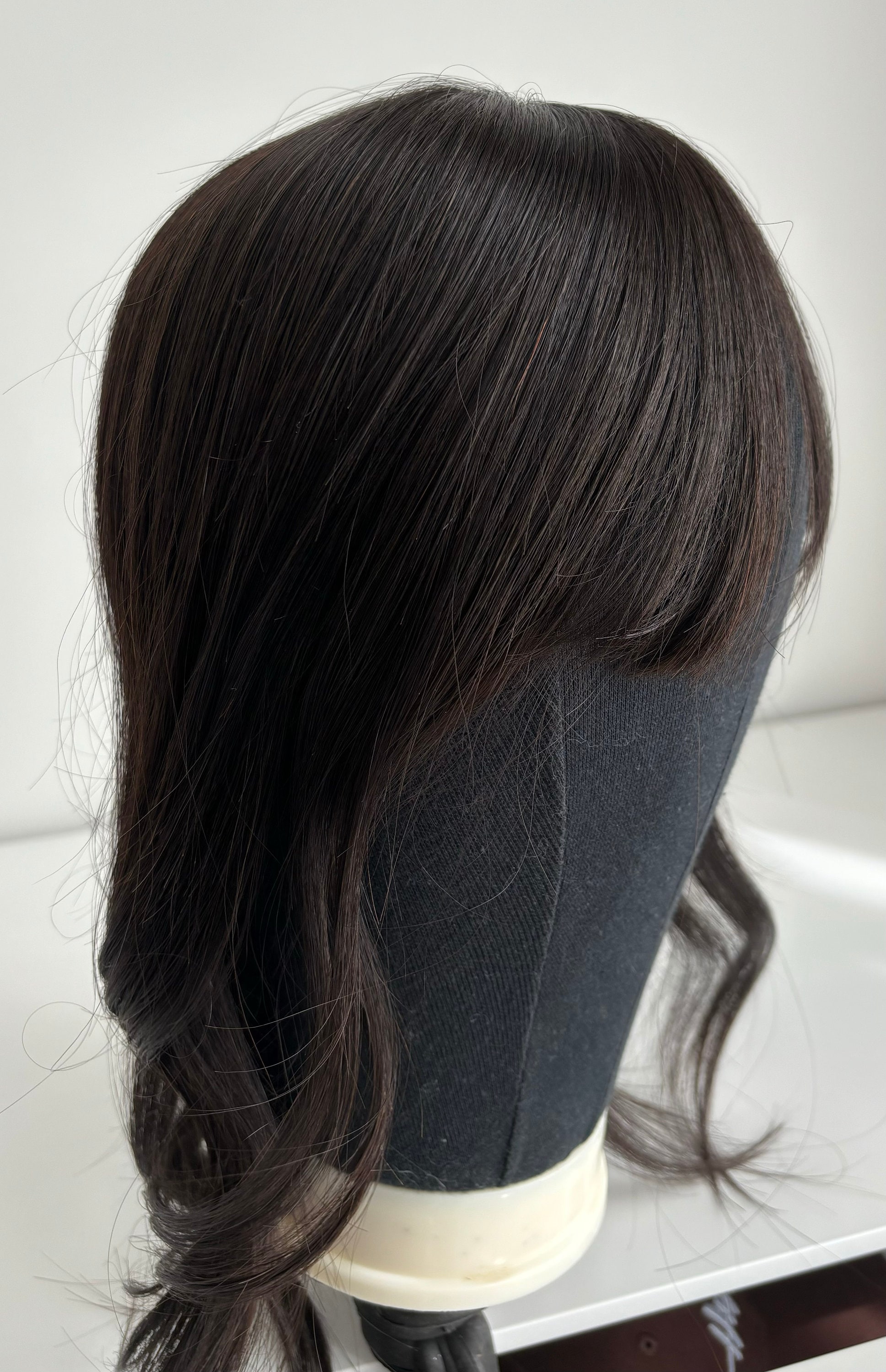 Stock Natural Black Human Hair Toppers With Bangs, 12-18” 5.5x6” Fine ...