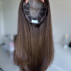 Stock 6x7&quot; lightweight Mono Base Brunette Hair Topper for Women – Seamless Blending & Breathable Design, 14” 16” human hair women toppe