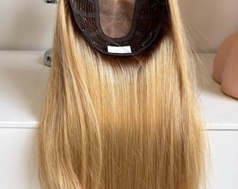 Postizo de cabello humano rubio cálido: cobertura total, 16,5 x 18 cm, 40,6 cm