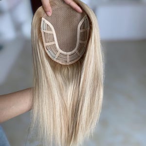 6.5x7&quot; Invisible Silk Base Human Hair Topper: Warm Blonde Virgin Hair