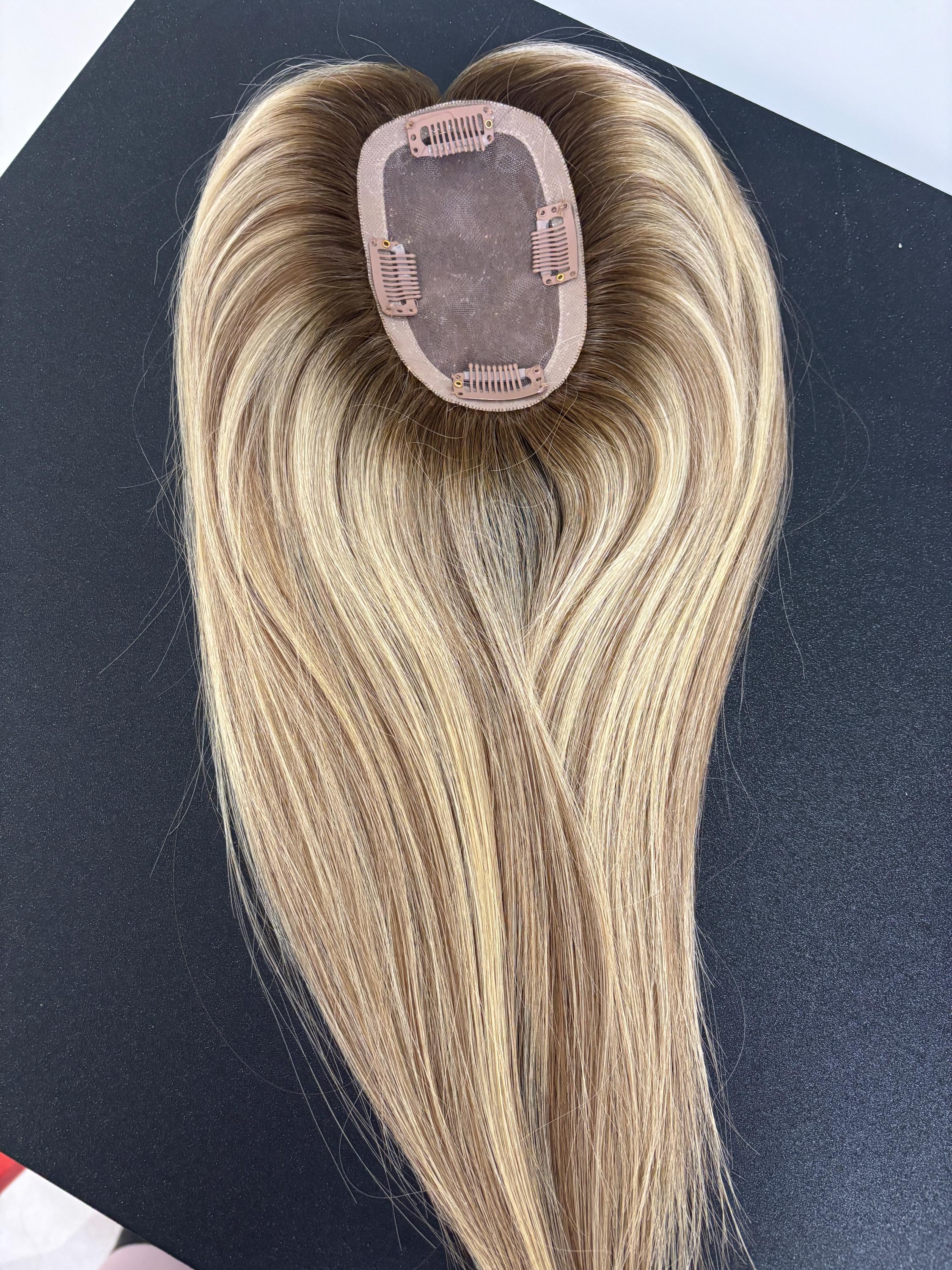 Large Base Human Hair Topper for Thinning Hair, Hand-Tied Mono Base 100% Human Hair] 5x6 main image 3