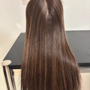 16&quot; Brown Remy Human Hair Topper: 6x7&quot; Lace Front Silk Top