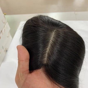 Hand-Tied Silk Base Human Hair Topper: Free Parting, Darkest Brown (12x14cm)