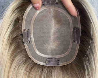 Corona de cabello humano Remy de 5 x 6 pulgadas, con base monocromática rubia, ideal para cabello fino y para regalar.